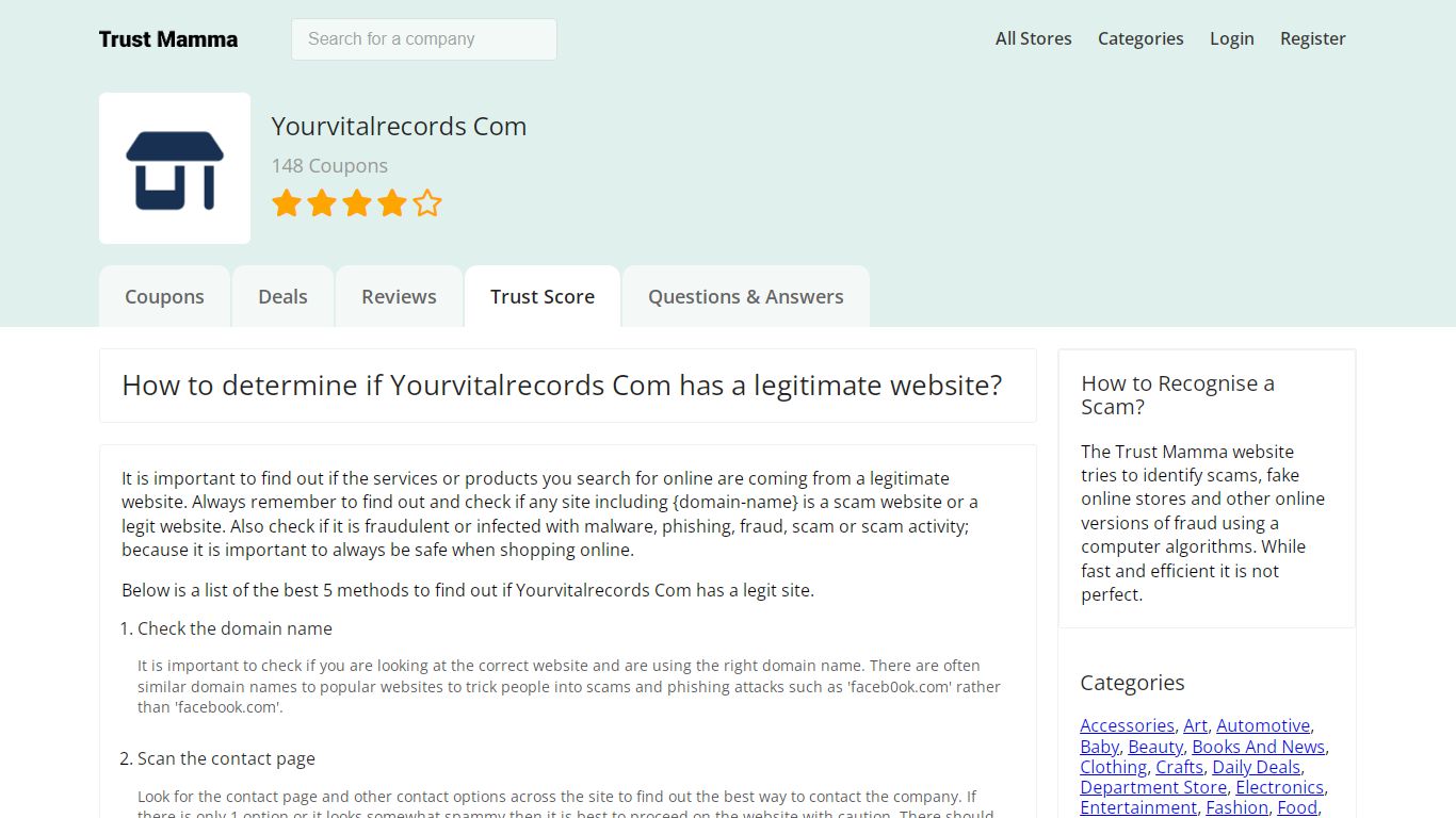 Yourvitalrecords Com Scam or Safe? | Mamma.com